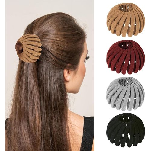 Kal-Lot De 4 Barrettes À Cheveux Pour Femme - Bijoux De Cheveux - Barrettes À Cheveux Pour Femme - Cheveux Fins (Rouge + Gris + Noir + Lin)
