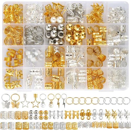 Kal-320 Pièces Bijoux Cheveux, Bijoux Cheveux Tresse En Métal Ajustables, Bijoux Pour Cheveux Or Et Argent, Bague Cheveux Avec Boîte De Rangement Pour Hommes Et Femmes Tresses Décoration