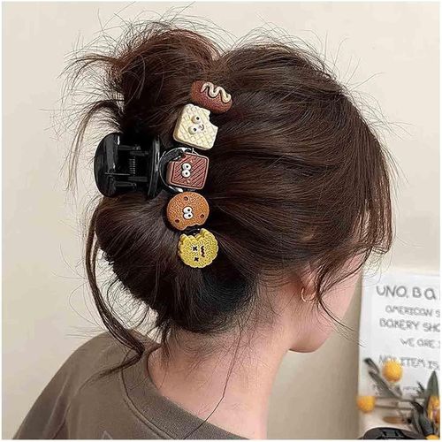 Kal-Pince À Biscuits En Résine Pince À Cheveux Biscuit Pince À Cheveux Marron Barrette Biscuit Simulation Porte Aliments Pince À Cheveux Cartoon Accessoires Décoratifs Bijoux Pour Femme Coiffure