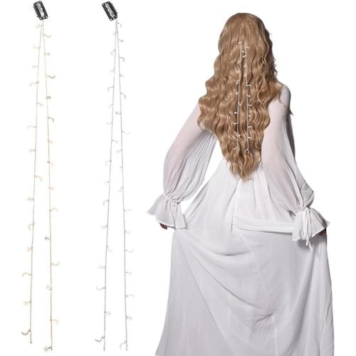 Kal-2 Chaîne De Cheveux En Forme D'étoile Et De Lune En Métal Doré Et Argenté Breloque En Forme D'étoile Serre Tête Couvre Chef Extensions De Pompon Chaînes De Tressage Pince À Cheveux