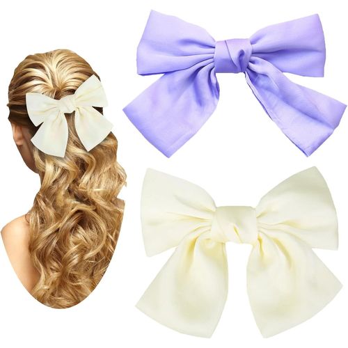 Kal-2pcs Pince À Cheveux N?ud Papillon Femme Ruban Barrette Couleur Uni Accessoires De Coiffure Noël Saint-Valentin Halloween Déguisement Violet Beige