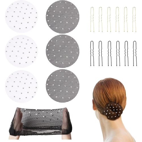 Kal-Lot De 6 Filets À Cheveux Avec 12 Épingles À Cheveux Pour Femme - Filet À Chignon Élastique - Joli Filet À N?ud Pour Danse De Ballet, Danse - Pour Enfants - Ballet, Nurse, Fille, Danseur, Fille