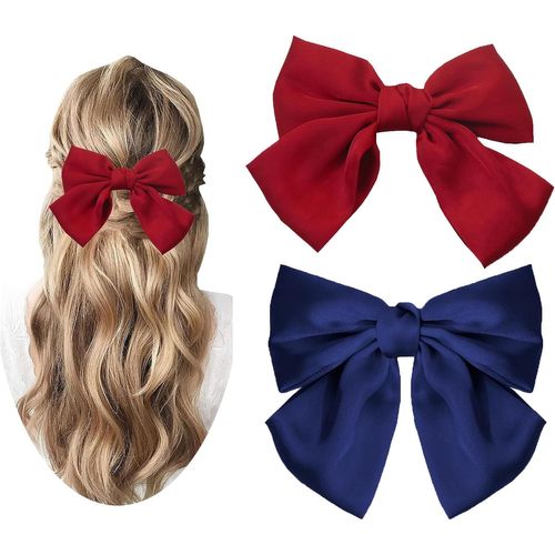 Kal-2pcs Pince À Cheveux N?ud Papillon Femme Ruban Barrette Couleur Uni Accessoires De Coiffure Noël Saint-Valentin Halloween Déguisement Bleu Bordeau