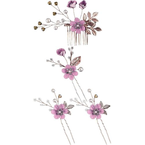 Kal-Lot De 4 Peignes À Cheveux En Forme De U Avec Perles Élégantes - Pour Mariage, Fête, Bal, Mariage, Dîner - Violet Clair