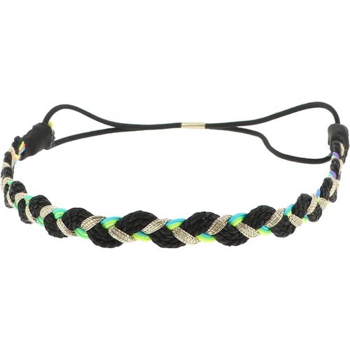 Kal-Bandeau Cheveux Femme Noir Fil Doré Et Coloris Fluo Aléatoire - Headband Tressé - Bandeau Fin Élastique Taille Unique - Headband Rétro Vintage - Look Original Boho, Bohème, Hippie Chic