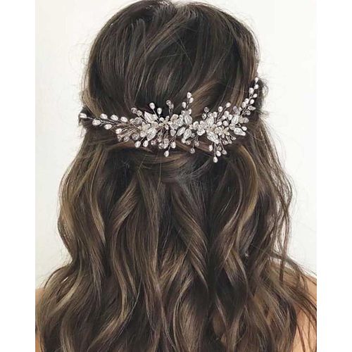 Kal-Mariée Mariée Strass Bandeau Argent Mariage Fleur Cheveux Feuille De Vigne Pièce De Cheveux De Mariée Perles Accessoires De Cheveux Pour Femmes Et Filles