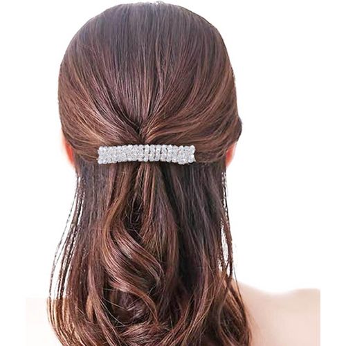 Kal-Barrette En Cristal Barrette De Mariage Strass Barrette Pour Queue De Cheval Latérale Anti-Dérapante Épingle À Cheveux Fixe Accessoires De Cheveux Cristal Blanc Étincelant Pour Femmes