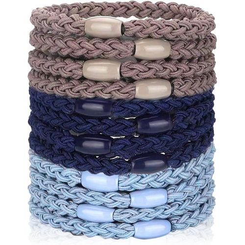 Kal-Lot De 12 Élastiques À Cheveux Style Bohème Pour Femmes Et Filles - Élastiques À Cheveux Extensibles - Bracelets Pour Queue De Cheval - Sans Dommage - Pour Cheveux Fins/Épais/Moyens/Longs (Bleu)