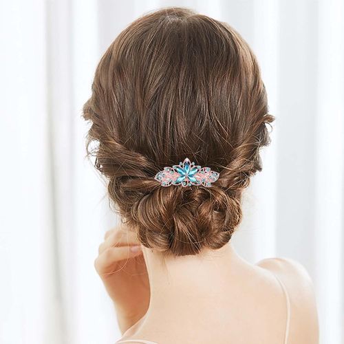 Kal-Fancy Barrette Papillon En Cristal Bleu Clair Barrette Pour Épingles À Cheveux De Mariage Barrette Pailletée Pour Coiffure De Mariage Barrette En Cristal Pour Cheveux Accessoires Pour Femmes