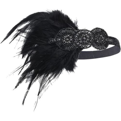 Kal-Headband Gatsby Cryst Scénique "Plume" Flapper Charleston Vintage Noir