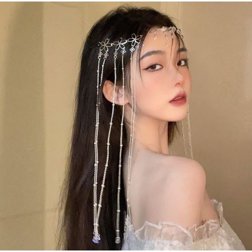 Kal-Chaîne De Tête De Bandeau De Style Ethnique Avec Des Perles, Chaîne De Front De Cheveux De Fée Crystal Headband Rideau De Visage Femme Et Fille Accessoires De Cheveux