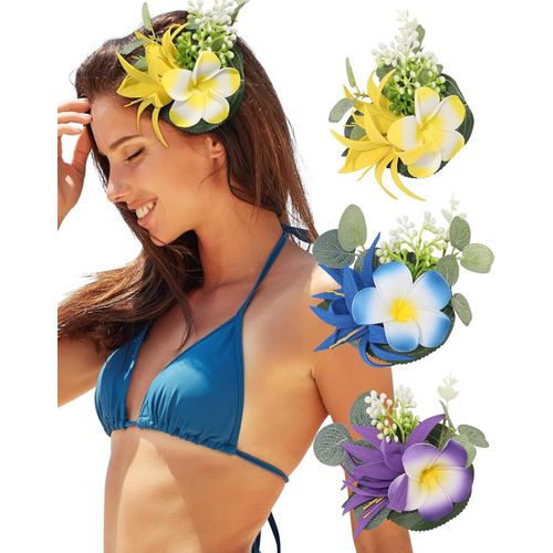 Kal-Lot De 3 Barrettes À Cheveux Hawaïennes Pour Femme, Avec Fleurs Artificielles, Pour Mariage, Plage, Fêtes, Vacances