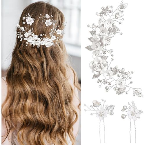 Kal-Mariage Feuilles Vignes De Cheveux Accessoire Cheveux, Barrette Cheveux Fleurs Strass Mariage, Epingle Cheveux Mariage Femme Perle, Pour Coiffure De Mariage (A)