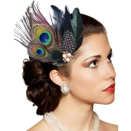 Kal-Plume De Paon,Barrette Cheveux Femme,Bandeaux À Plumes Colorées,Plume Pince Cheveux,Plume Pince Cheveux