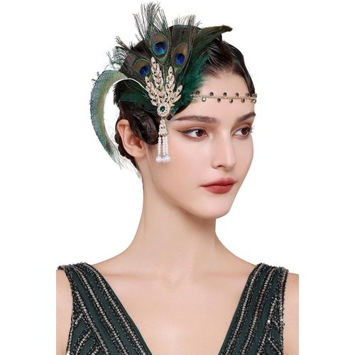 Kal-Bandeau À Plumes Pour Femme Style Années 1920 Style Flipper Art Déco Inspiré Par La Feuille De Gatsby Le Magnifique Bandeau À Cristaux Clignotants Vert