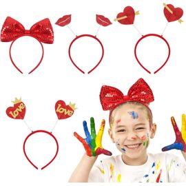 Kal-4 Pièces 1.5cm Serre-Têtes De La Saint-Valentin Serre Tete Enfant Fille Avec N?ud Papillon Paillette Bandeaux À Cheveux Femme Rouge Avec C?ur D'amour Accessoire De Cheveux Pour Fête Marriage