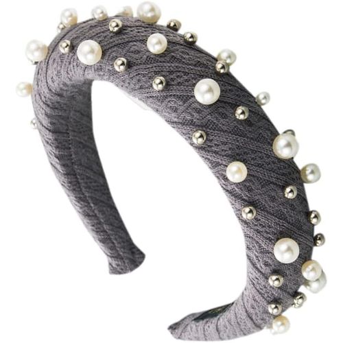 Kal-1pcs Large Bandeau Alice En Strass Paillettes - Accessoires De Cheveux Rembourrés Cristal Embelli De Perles - Elastique Sans Glissement Headwear Pour Femmes (Pearlde)