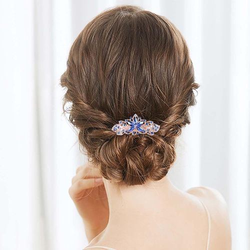 Kal-Fancy Épingle À Cheveux Papillon En Strass Barrette Bleu Marine Cristal Barrette Épingle À Cheveux De Mariage Paillettes Scintillantes Accessoires De Coiffure En Cristal Pour Femme Fille