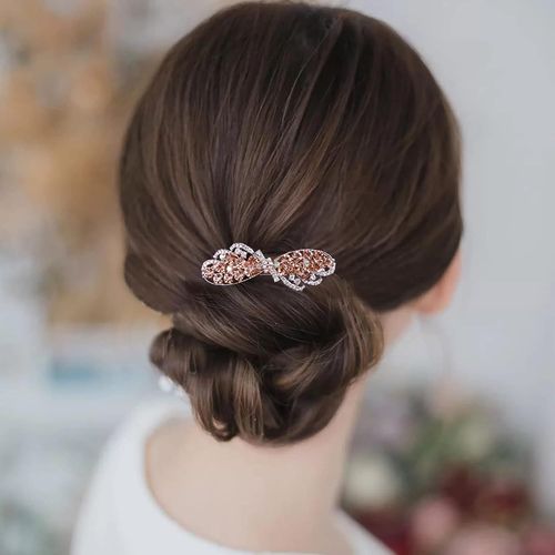 Kal-Barrette Cheveux En Cristal Avec Strass Dorés Barrette À Cheveux Rétro Avec N?ud En Cristal Barrettes Accessoires Pour Cheveux De Mariée Coiffes De Mariage Pour Femmes Et Filles (Champagne)