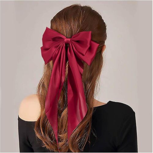 Kal-Pince À Cheveux Vintage En Satin Grand Noeud En Velours Noeud En Satin Rouge Barrette Noeud En Velours Coiffure Hiver Ruban Noeud Accessoires Pour Femmes Et Filles