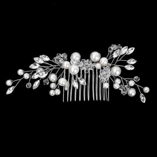 Kal-Barrettes À Cheveux De Mariée En Perles Avec Peigne Floral - Épingles À Cheveux Ajustables En Cristal Pour Mariée, Coiffure Vintage À Strass Pour Chignon (Argenté)