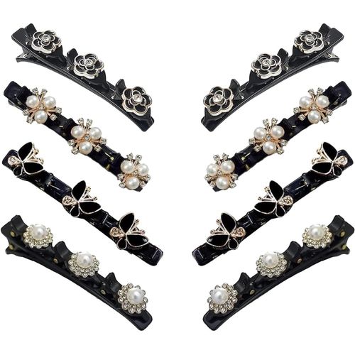 Kal-Lot De 8 Petites Pinces À Cheveux Élégantes Avec N?uds En Perles De Rose Pour Filles Et Femmes - Pour Le Quotidien, Les Fêtes, L'extérieur - Mini Pinces À Cheveux Latérales