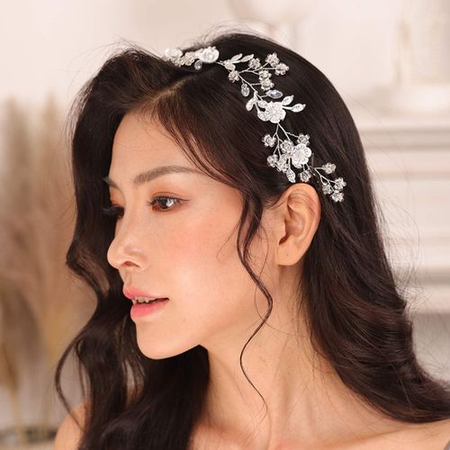 Kal-Serre-Tête En Forme De Fleur Pour Femme - Style Vintage Bohème - Avec Cristaux Et Feuilles - Bijou De Cheveux De Mariée