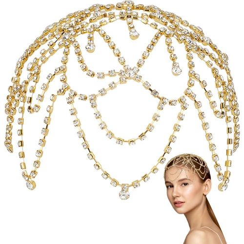 Kal-1920s Bonnet En Cristal Avec Chaîne En Forme De Fleur Et Strass Rugissant 20s Accessoires Pour Cheveux Gatsby Magnifique Chapeau Pour Mariée Cosplay Halloween(Avec 2 Pinces À Cheveux) 