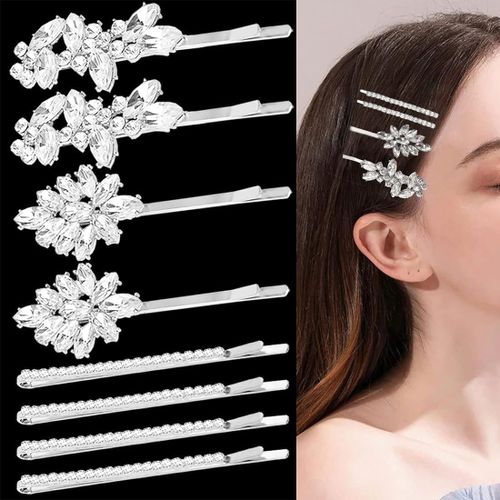 Kal-Ensemble De 8 Barrettes Pour Cheveux De Femme Avec Strass, Idéales Pour Un Mariage Ou Les Grandes Occasions. Parfaites Pour Les Mariées, Les Demoiselles D'honneur, Les Femmes Et Les Filles (Argen