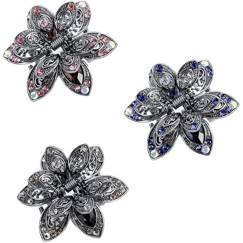 Kal-Pinces À Cheveux Vintage En Métal 3 Pièces Barrettes À Cheveux Vintage En Cristal Bleu Femmes Rétro Barrette À Cheveux Cristal Épingle À Cheveux Papillon Pince À Cheveux Femme