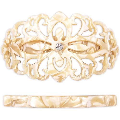 Kal-Lot De Barrettes Avec Grande Barrette Robuste Pour Cheveux Épais - Filigrane Marbre Blanc Ivoire Pour Femme