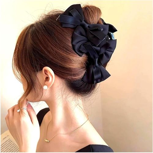 Kal-Pince À Cheveux Avec N?ud Papillon - Motif Cachemire Français - Grande Barrette À Cheveux - Accessoires De Coiffure Pour Femme (Noir)