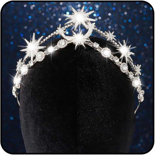 Kal-Bandeau De Mariée En Strass Avec Étoile Et Lune - Accessoire De Cheveux Pour Femme - Argenté - Taille Unique