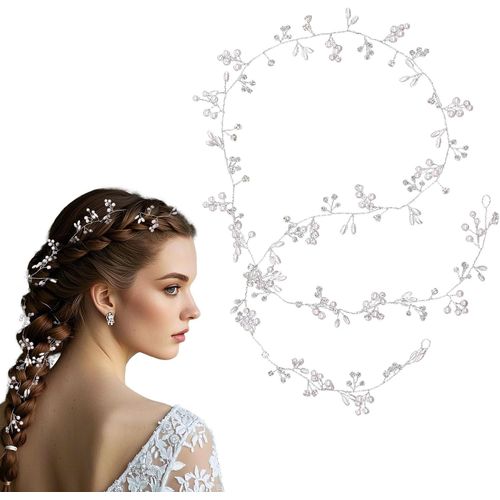 Kal-Axvxby 100 Cm - Serre-Tête De Mariée - Bandeau En Cristal Argenté - Bijou De Cheveux De Mariage - Fleurs En Cristal - Argenté