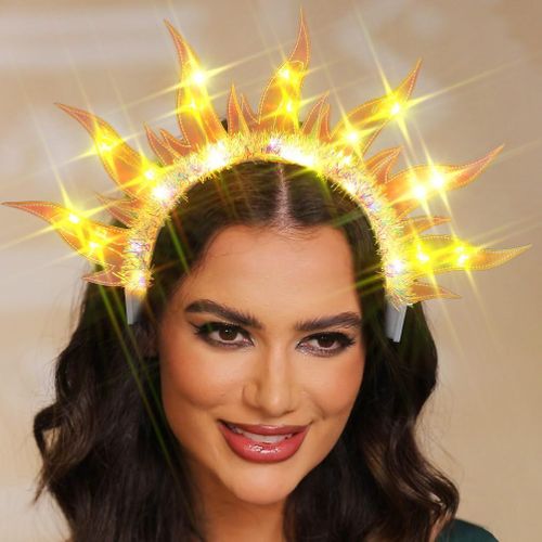 Kal-Light Up Bandeau De Feu Led Flamme Bandeaux De Cheveux Scintillant Et Lumineux Costume De Festival Pour Femmes (Jaune, 1)
