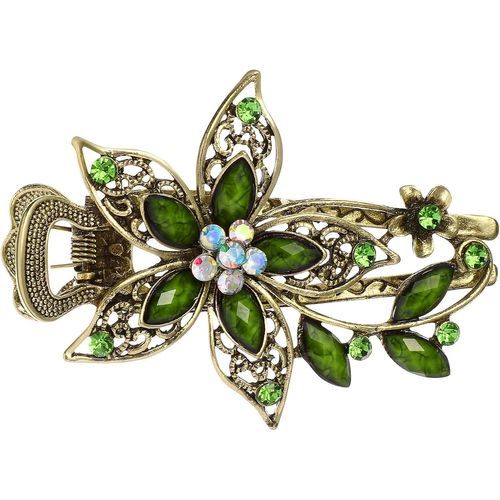 Kal-Barrettes À Cheveux Vintage En Cristal Pour Femme - Motif Floral - Vert