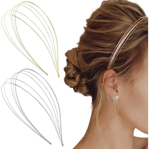 Kal-Serre-Tête Multicouche En Métal Fin Pour Femme - Bandeau Élégant Pour Femme - Bijou De Cheveux (Doré, Argenté)