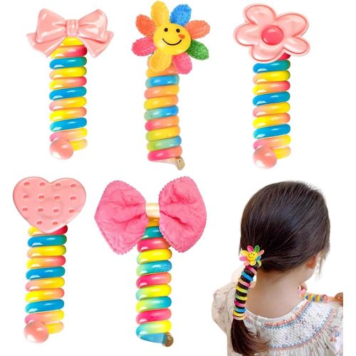 Kal-Bandes Cheveux Colorées,5 Morceaux De Bobines De Cheveux En Spirale Élastiques Pour Enfants,Support De Queue De Cheval,Bandes De Cheveux Pour Enfants