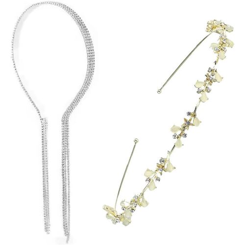 Kal-2 Pièces Accessoire Cheveux Mariage Bandeaux De Mariée Avec Strass - Couronne De Cheveux En Cristal Et Perle - Tiare De Mariage Élégant - Accessoires Pour Cheveux Femme, Fille Et Mariage