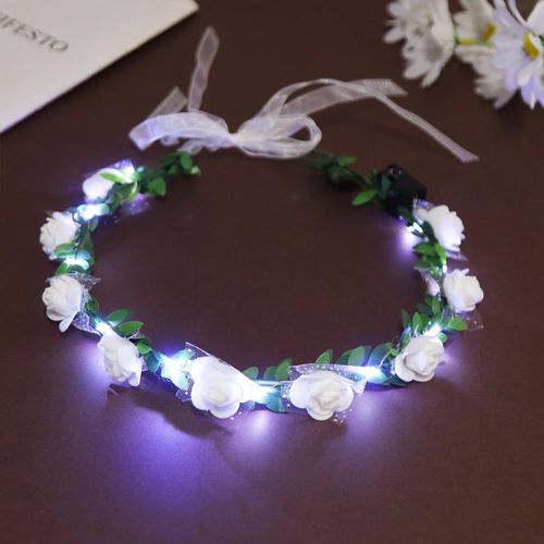 Kal-Couronne Fleur Cheveux, Serre Tete Lumineux, Bandeau Fleurs Cheveux Femme, Accessoire Cheveux Mariage, Couronne De Fleurs Lumineuse Led Pour Mariage, Evjf, Anniversaire, Fête Plage, Communion (Bl