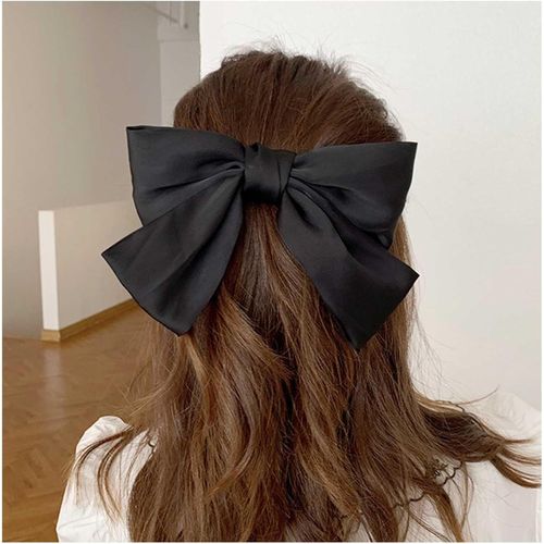 Kal-N?uds En Satin Noir - Barrettes À Cheveux - Grand N?ud De Couleur Unie - Épingle À Cheveux Française - Accessoires De Coiffure (Noir)
