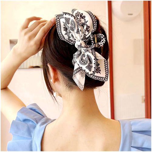 Kal-Pince À Cheveux Avec N?ud Papillon - Motif Cachemire Français - Grande Barrette À Cheveux - Accessoires De Coiffure Pour Femme (Blanc)