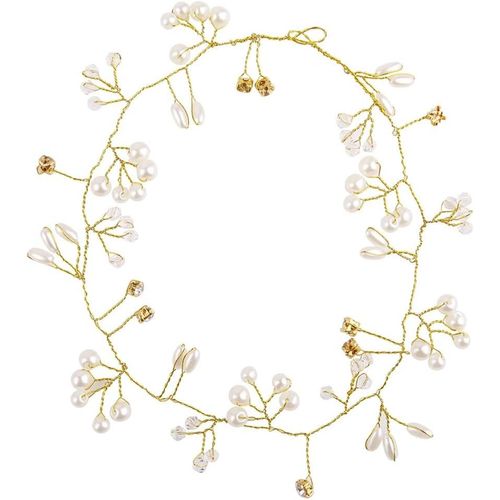 Kal-50cm Vigne De Cheveux Mariage Motif Floral Avec Perles Serre-Tête Pour Mariée Pour Femme Et Fille(Or)