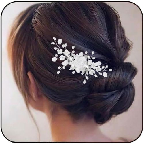 Kal-Peigne À Cheveux De Mariage Pour Mariée, Accessoires Pour Cheveux À Fleurs, Serre-Tête En Perles Pour Femmes Et Demoiselle D'honneur (Argent)