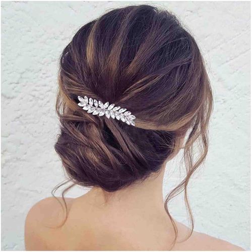 Kal-Pince À Cheveux En Feuille De Cristal De Bohème Pince À Cheveux En Strass Scintillant Épingle À Cheveux En Feuille D'argent Barrette À Cheveux En Feuille Pavée