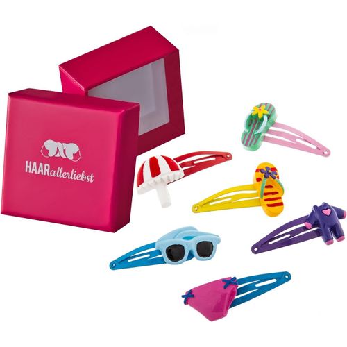 Kal-Lot De 6 Barrettes À Cheveux (6 Pièces | Summer Feeling | Colorées) Pour Fille Avec Boîte De Rangement (Couleur De La Boîte : Rose)