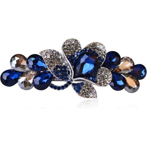 Kal-Barrette À Cheveux En Forme De Fleur Avec Strass (Style C, Bleu Foncé)