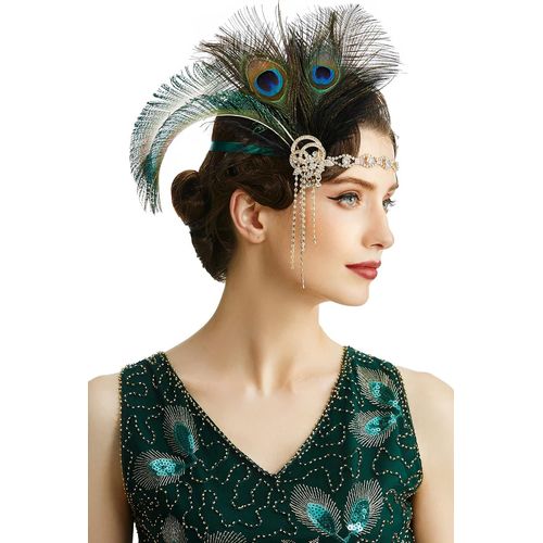 Kal-Bandeau À Plumes Des Années 1920 - Accessoire De Cheveux Pour Femme - Vert