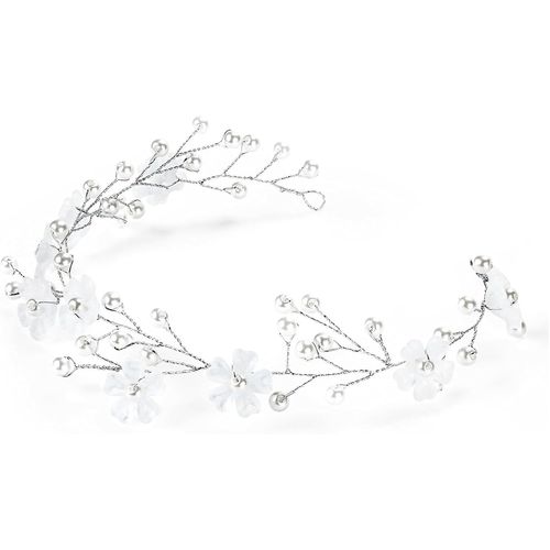 Kal-Serre-Tête Pour Fille De Fleurs - Bandeau De Mariage - Fleur Blanche - Bijou De Cheveux Pour Mariée - Accessoire De Bijoux De Cheveux - Argenté