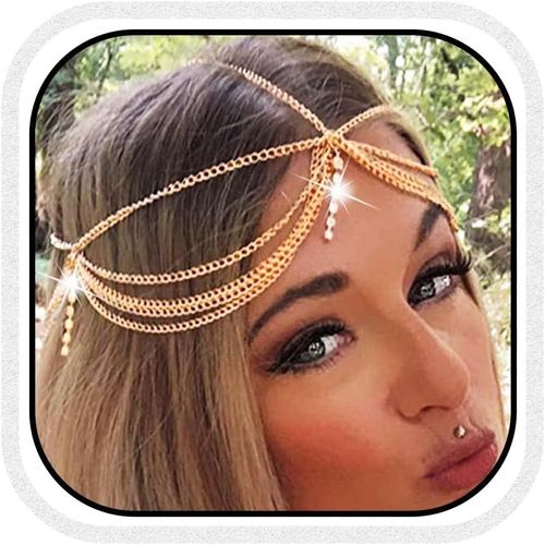 Kal-Chaîne De Tête De Mariée Bohème Dorée Pour Bal De Fin D'année, Festival, Mariage, Cristal Accessoire De Cheveux Pour Femmes Et Filles